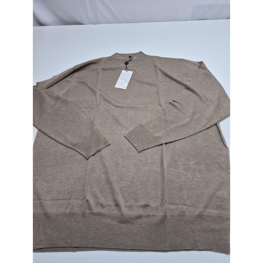 ENZONE Sweater Mens 3XL Beige Silk Cashmere Mock Neck Lightweight Knit Pullover